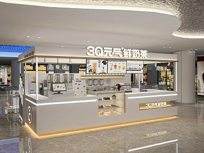 Modern Milk Tea Shop Interior Design With Fresh Milk Tea Counter And Mall Display Area 3d model