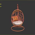 Handwoven Rattan Hanging Chair With Egg Shaped Design White Cushion And Decorative Pillow