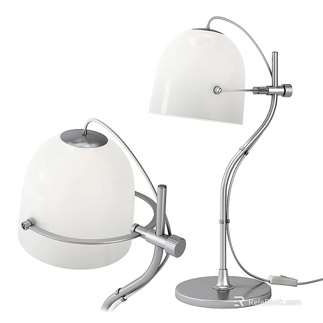 Modern Desk Lamp With Adjustable Silver Arm And White Glass Shade Design 3d model 