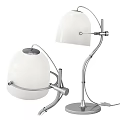 Modern Desk Lamp With Adjustable Silver Arm And White Glass Shade Design