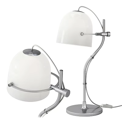Modern Desk Lamp With Adjustable Silver Arm And White Glass Shade Design 3d model