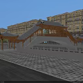 Traditional Chinese Arch Bridge with Wooden Pavilions Surrounding Multi story Buildings and Willow Trees