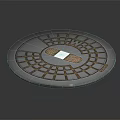 Circular Metal Manhole Cover With Grid Pattern And Central Label Design 3d model