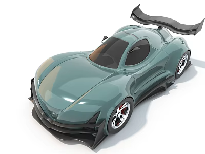 Teal Sports Car With Streamlined Body Large Rear Spoiler Black Rims And Modern Design 3d model