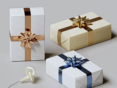 Decorative Gift Boxes With Gold And Blue Bows For Home Decoration 3d model