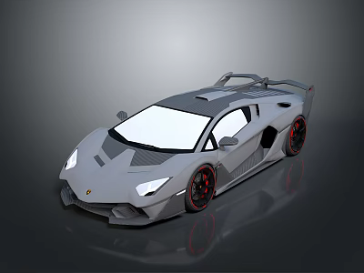 Gray Modern Sports Car With Sleek Design Rear Spoiler And Red Rims 3d model