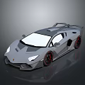 Gray Modern Sports Car With Sleek Design Rear Spoiler And Red Rims