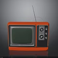 Red Vintage TV Set With Antenna Green Screen And Control Knobs