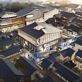 Traditional Modern Commercial Street With Tile Roofs Wooden Structures And Pedestrian Areas