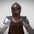 Medieval Game Movie Character Wearing Silver Armor With Red Brown Cloak And Helmet