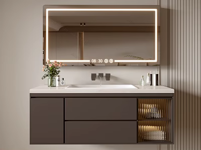 Modern Bathroom Vanity Cabinet with LED Mirror Storage Drawers and Stone Countertop Sleek Design 3d model