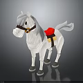 3D Model White Horse Character Creature With Red Saddle Bridle And Toy Design