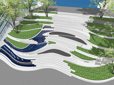 Modern Garden Landscape Design With Curved Pathways Lush Greenery And Stepped Terraces 3d model