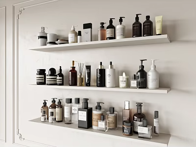 Stylish Shelves Displaying Perfumes And Cosmetics 3d model