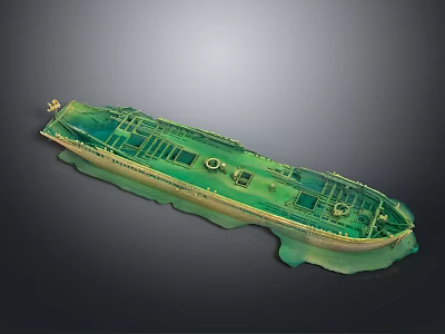 Green Sunken Water Transport Vessel With Underwater Hull And Detailed Structure Features 3d model