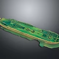 Green Sunken Water Transport Vessel With Underwater Hull And Detailed Structure Features