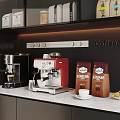Modern Household Appliances Espresso Machine with Coffee Beans and Cookies on Kitchen Countertop