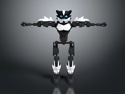 Black And White Mechanical Creature Robot With Armored Body And White Accents Standing Pose 3d model