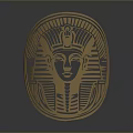 Egyptian Style Golden Mask Sculpture With Intricate Carving Details And Decorative Patterns