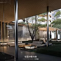 Modern Pergola Design With Wooden Ceiling Concrete Walls And Outdoor Seating