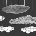 Modern Artistic Chandelier Design With Wire Mesh And Cloud Shaped White Elements 3d model