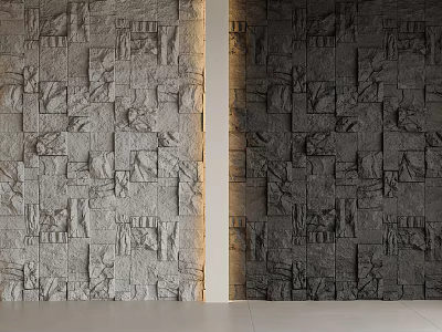 Gray Stone Background Wall with Irregular Relief Texture and Side Lighting for Layered Interior Decor 3d model