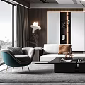 Modern Living Room Interior Design With White Sofa Black Coffee Table And Wooden Bookshelves
