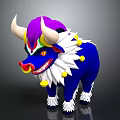 Colorful Bull 3D Model With White Horns Purple Head Blue Fluffy Fur And Yellow Decorations
