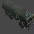 Green Military Truck With Canvas Covered Cargo Bed And Six Wheel Design