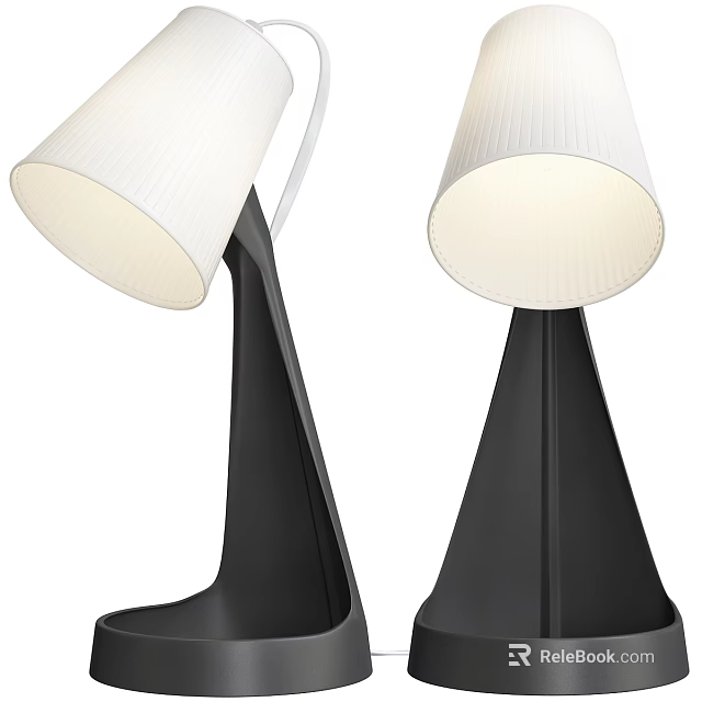 Modern Contemporary Table Lamp With Black Geometric Base And White Ribbed Shade 3d model 