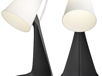 Modern Contemporary Table Lamp With Black Geometric Base And White Ribbed Shade 3d model