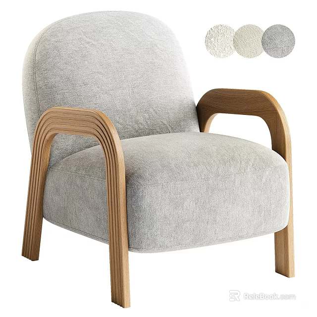 Gray Single Sofa With Curved Wooden Armrests And Soft Upholstery 3d model 