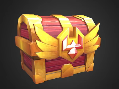 Decorative Home Storage Treasure Chest With Golden Wing Design And Red Exterior 3d model