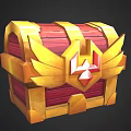 Decorative Home Storage Treasure Chest With Golden Wing Design And Red Exterior