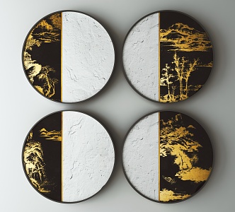 New Chinese Round Frame Painting Decorative Painting 3d model