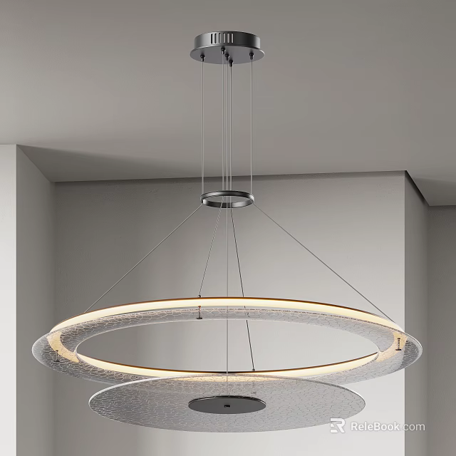 Contemporary Hanging Double Ring Glass Chandelier with Sleek Lighting Design for Modern Interior 3d model 