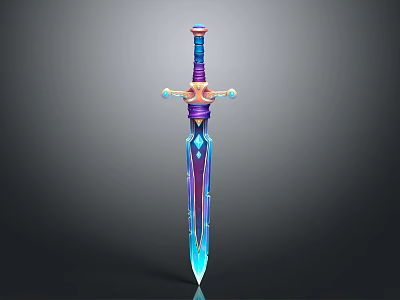 Colorful Fantasy Sword With Blue Purple Gradient And Decorative Hilt Design 3d model