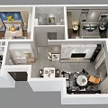 Birds Eye View of Modern House Layout with Living Room Kitchen Bedroom and Bathroom