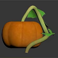 Fresh Orange Pumpkin with Green Vine and Leaves on Dark Background