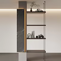 Modern Open Design Bookshelf With Black Marble Column Metal Frame And Decorative Items