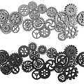 Various Sizes Black And Gray Metal Gears Arranged In Two Rows