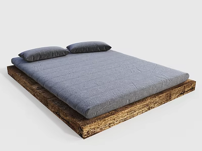 Minimalist Wooden Bed Frame With Gray Mattress And Simple Design 3d model
