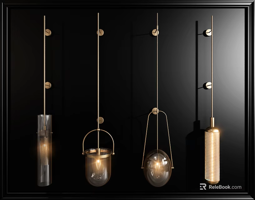 Modern Wall Lamps with Various Styles Gold Brackets and Glass Shades 3d model 