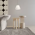 Modern Living Room Interior With Wooden Side Tables Triangular Legs Cylindrical Base Sofa Lamp Carpet