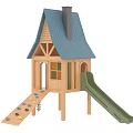 Wooden Playground Equipment With Playhouse Climbing Ramp And Slide