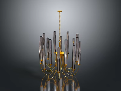 Modern Chandelier Featuring Golden Frame And Glass Tubes Design 3d model