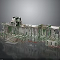 Ruined Classical Architecture Featuring Dome Columns Stone Steps Debris And Reflective Base