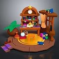 Magical Workbench Scene With Wooden Shelves Bottles Candles And Magic Items