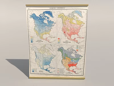 Colorful Framed Vintage South America Map Wall Decor with Four Sectional Design 3d model