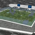 Modern Geometric Architecture With Central Green Courtyard Glass Roof And Reflective Surface Design